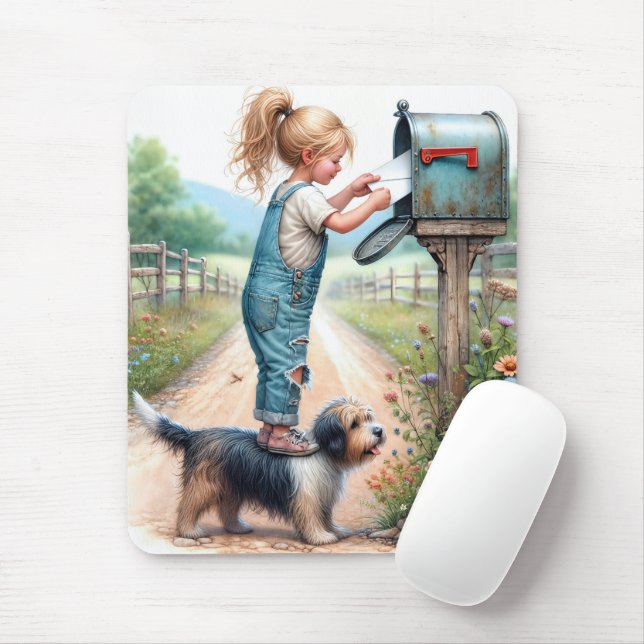Kleines Mädchen verschickt einen Brief Mousepad (Mit Mouse)