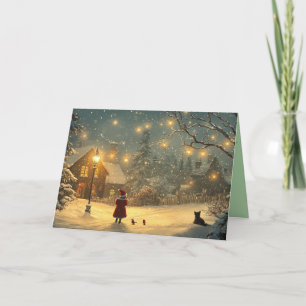 Kleines Mädchen Wandern im Schnee Custom Feiertagskarte