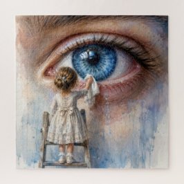 Kleines Mädchen wischt eine Träne weg Puzzle