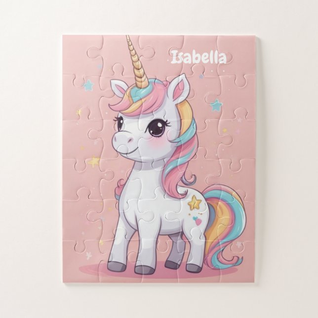 Kleines magisches Einhorn Personalisierte Kinder Puzzle (Vertikal)