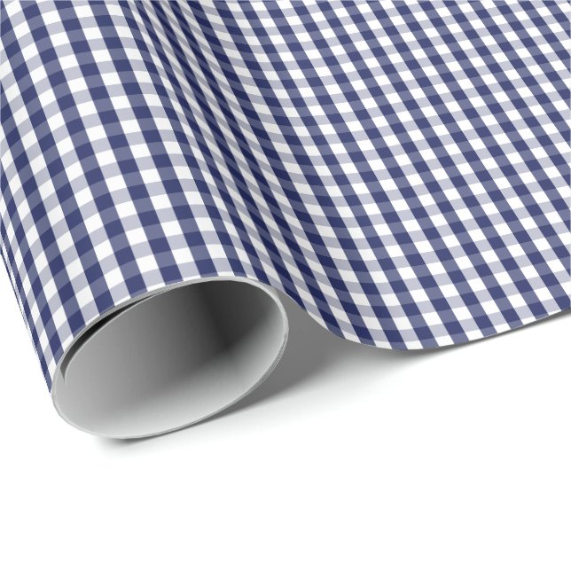 Kleines Marine-Blau-und Weiß-Gingham-Packpapier Geschenkpapier (Rolleneckpunkt)