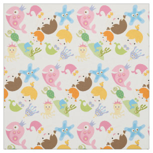 Kleines Meerjungfrau-und Seegeschöpf-Gewebe Stoff