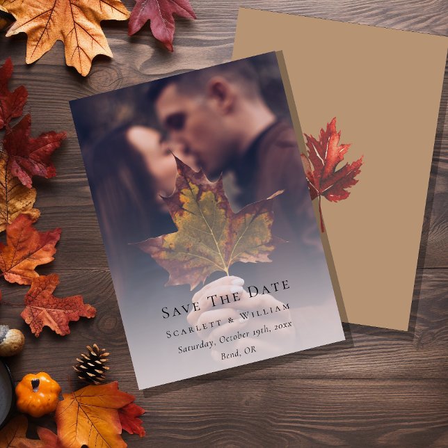 Kleines Minimal Fall Leaf Terracotta Wedding Foto Save The Date (Von Creator hochgeladen)