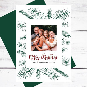 Kleines Minimal Rustikales Pine Family Foto Weihna Feiertagskarte