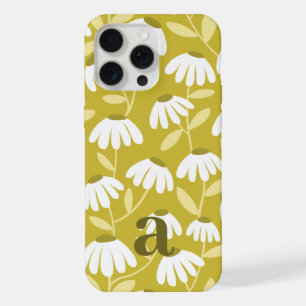 Kleines Monogramm Buchstabe Dunkelgold Blumenmuste iPhone 15 Pro Max Hülle