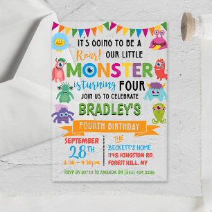 Kleines Monster 4. Geburtstag Acryleinladungen