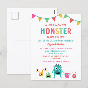 Kleines Monster auf dem Weg Baby Dusche Halloween Postkarte
