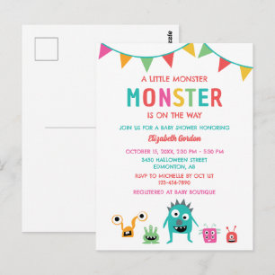 Kleines Monster auf dem Weg Baby Shower Halloween Postkarte