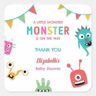 Kleines Monster auf dem Weg Baby Shower Halloween  Quadratischer Aufkleber