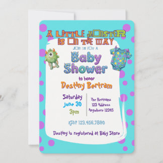 Kleines Monster auf dem Weg, Blau Lila Babyparty Einladung
