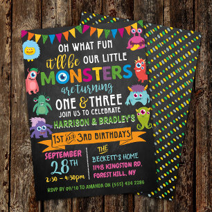 Kleines Monster Chalkboard 1. & 3. Geburtstag Einladung