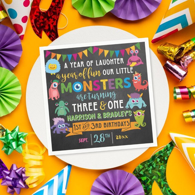 Kleines Monster Chalkboard 1. & 3. Geburtstag Serviette (Von Creator hochgeladen)