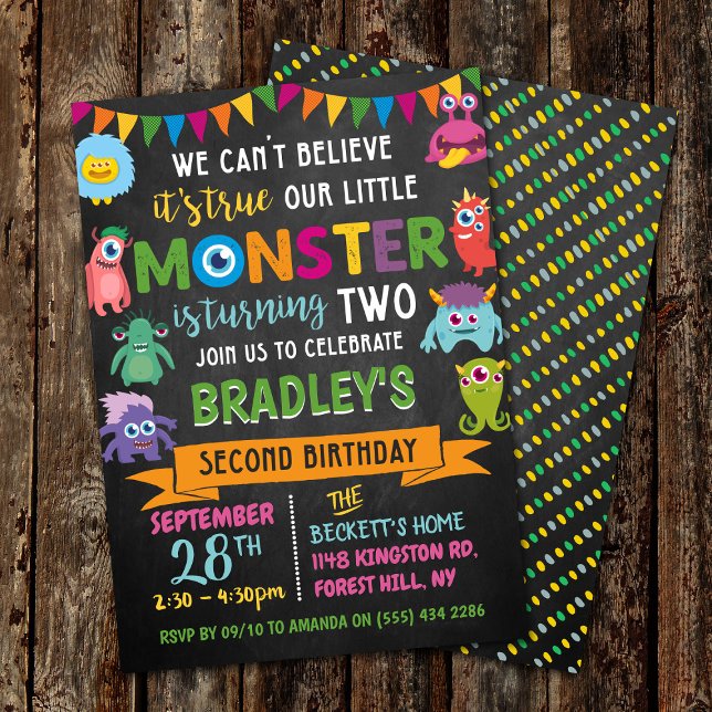 Kleines Monster Chalkboard 2. Geburtstag Einladung (Von Creator hochgeladen)