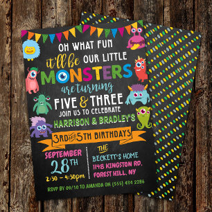 Kleines Monster Chalkboard 3. & 5. Geburtstag Einladung