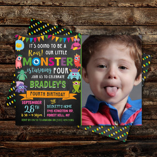 Kleines Monster Chalkboard 4. Geburtstag Foto Einladung