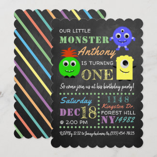 Kleines Monster-Chalkboard jedes Alters Geburtstag Einladung