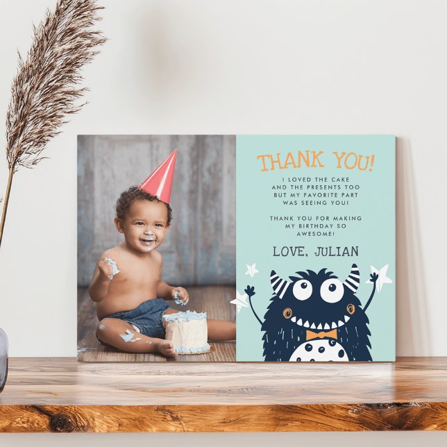 Kleines Monster | Flat Dankeschön Fotokarte Dankeskarte (Von Creator hochgeladen)