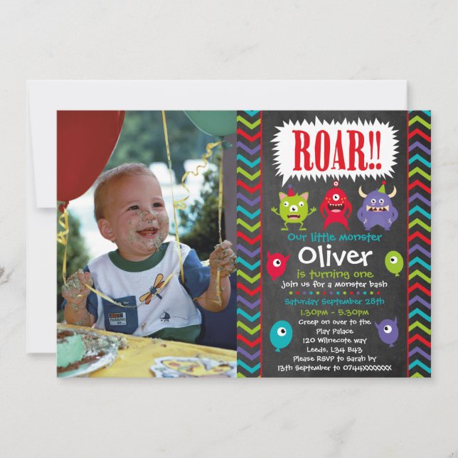 Kleines Monster-Geburtstagsfest Einladung (Vorderseite)