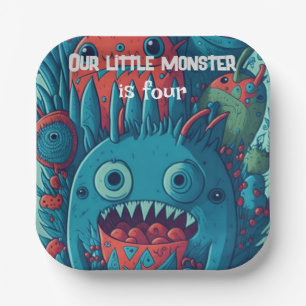 Kleines Monster Geburtstagsparty blau rot Pappteller