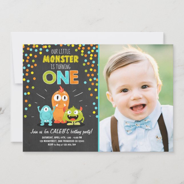 Kleines Monster Geburtstagsparty Einladung Chalk (Vorderseite)