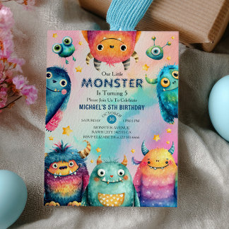 Kleines Monster Mash Farbenfrohe Kindergeburtstag  Einladung