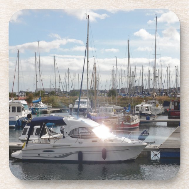 Kleines Motorboot, das die Sonne fängt Getränkeuntersetzer (Vorderseite)