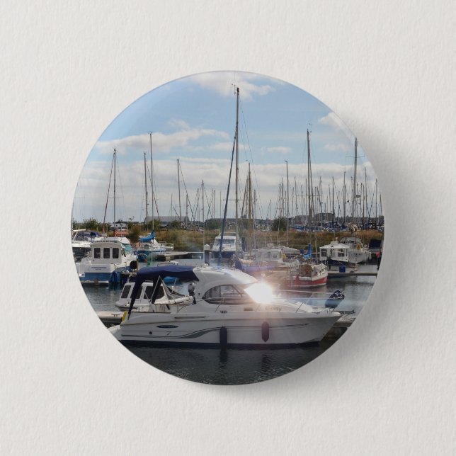 Kleines Motorboot, das The Sun fängt Button (Vorderseite)