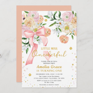 Kleines Muss pfirsiches Mädchen 1. Geburtstag Einladung