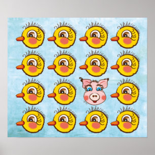 Kleines niedliches Küken und Schwein . Poster