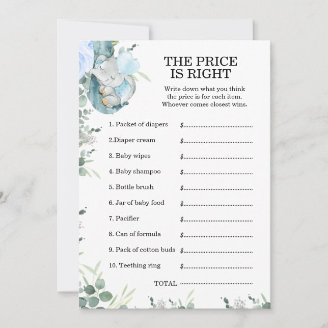 Kleines Peanut Elephant Baby Duwer Game Einladung (Vorderseite)