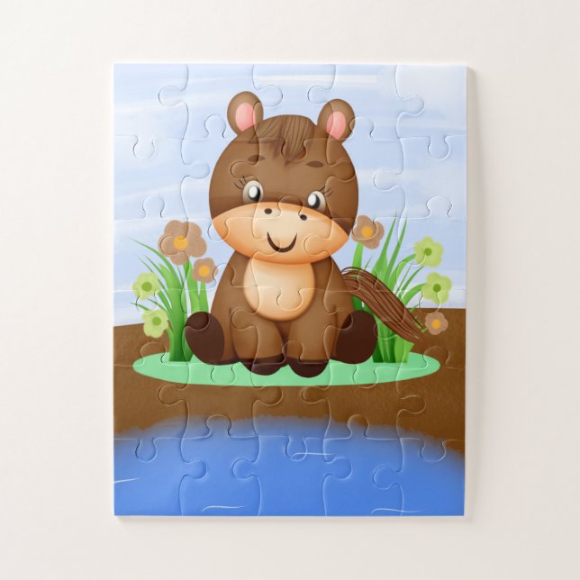Kleines Pferd mit Blume Puzzle (Vertikal)