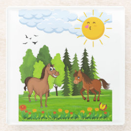 Kleines Pferdedesign für Kinder Glasuntersetzer