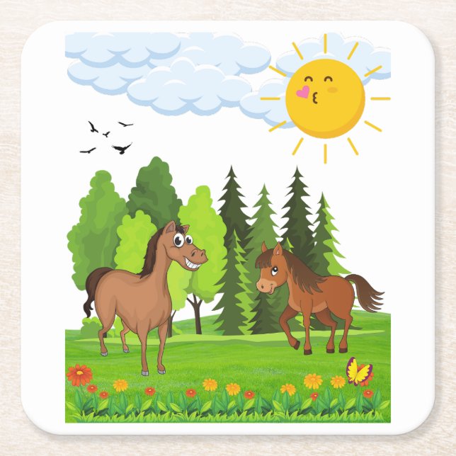 Kleines Pferdedesign für Kinder Rechteckiger Pappuntersetzer (Vorderseite)