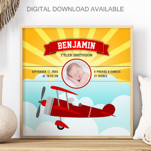 Kleines Pilot-Rotflugzeug-Baby-Foto-Geburtsstatist Poster