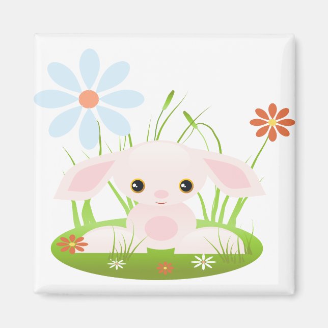 Kleines Pink Baby Bunny mit Blume Magnet (Vorne)