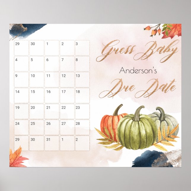 Kleines Pumping Baby Shower Ratgeber Due Date Game Poster (Vorne)