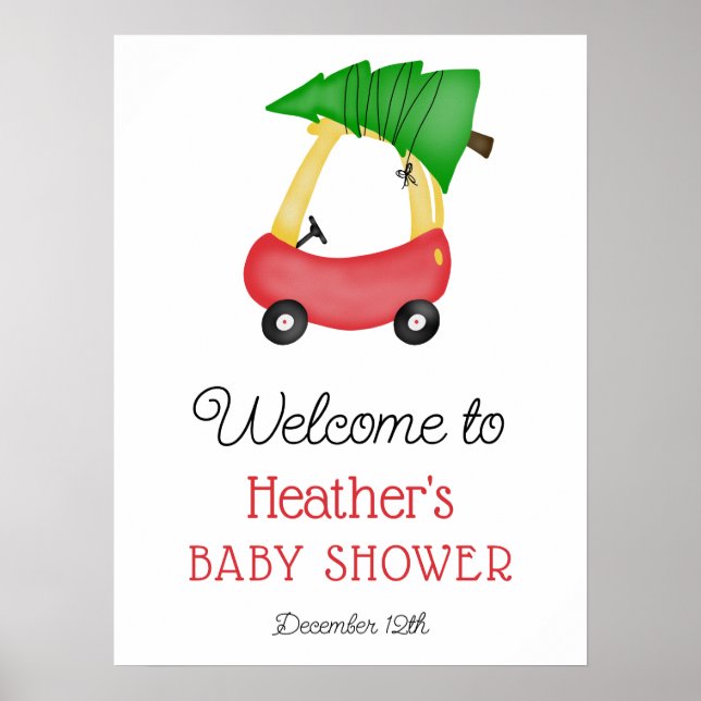 Kleines Red Car Tree Babydusche Begrüßungszeichen Poster (Vorne)