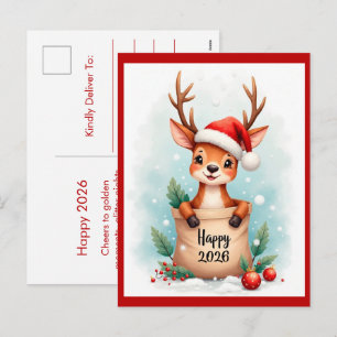 Kleines Rentier mit Santa-Hut Feiertagspostkarte