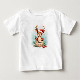 Kleines Rentier mit Santa-Hut Frohes neues Jahr 20 Baby T-shirt