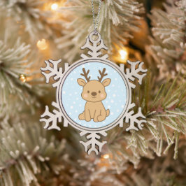 Kleines Rentier Schneeflocken Zinn-Ornament