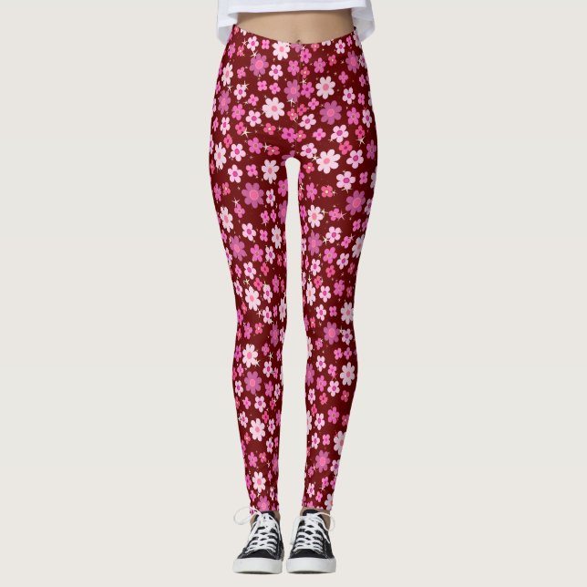 Kleines rosa Blume Muster C10 Dred BG Leggings (Vorderseite)