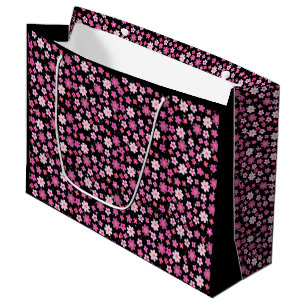 Kleines rosa Blume Muster C10 Schwarz BG Große Geschenktüte