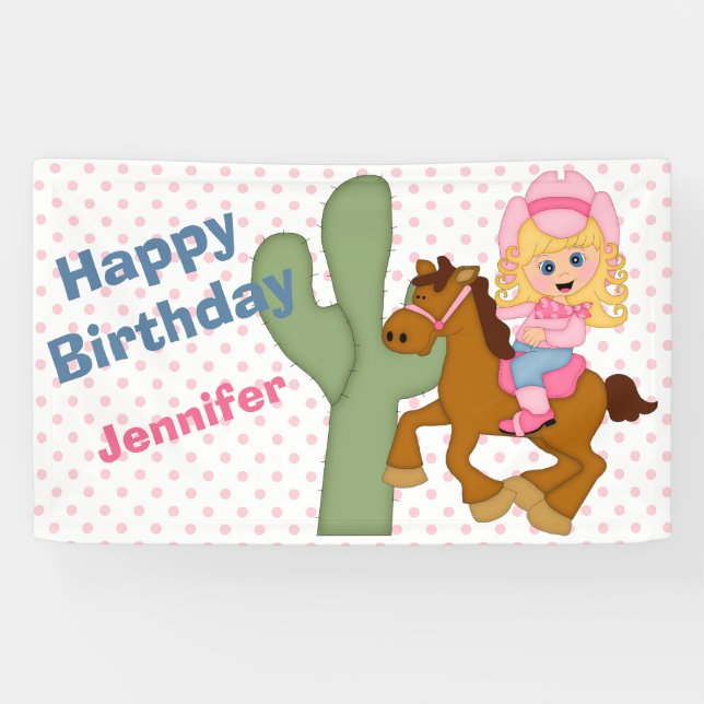 Kleines rosa Cowgirl-Geburtstags-Party Banner (Horizontal)