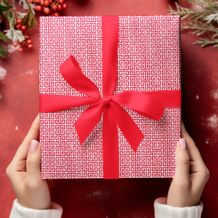 Kleines Rot-Weiß-Griechisches Schlüssel-Muster Geschenkpapier