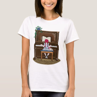 Kleines rotes behaartes Mädchen-übendes Klavier T-Shirt
