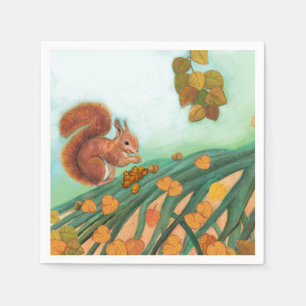 Kleines Rotes Eichhörnchen isst Hazelnüsse Illustr Serviette