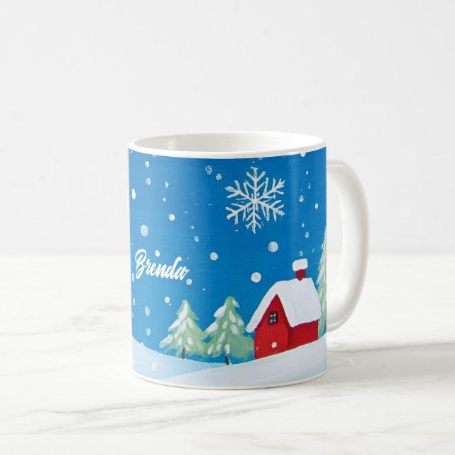 Kleines rotes Haus im Schnee Kaffeetasse (VorderseiteRechts)