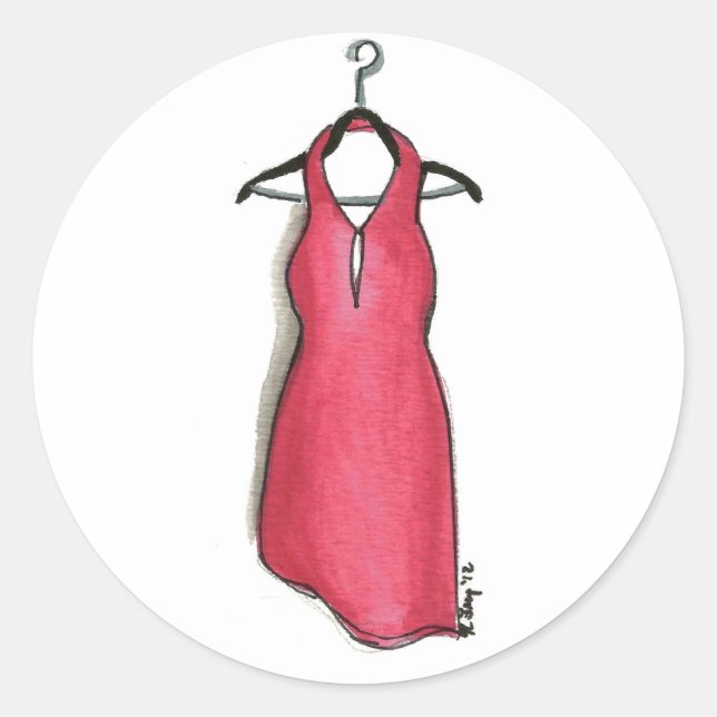 Kleines Rotes Kleid auf Hanger Fashionista Shoppin Runder Aufkleber (Vorderseite)