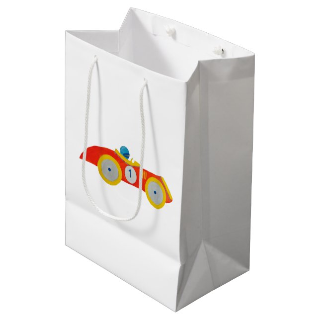 Kleines rotes Roadster-Rennwagen-Kinder1. Mittlere Geschenktüte (Vorderseite Schrägansicht)