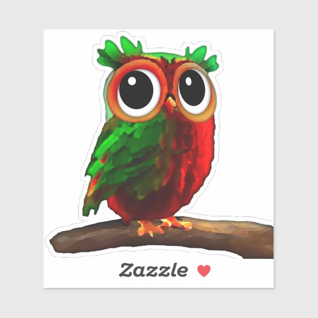 Kleines Rotes und Grünes Owl Aufkleber (Blatt)